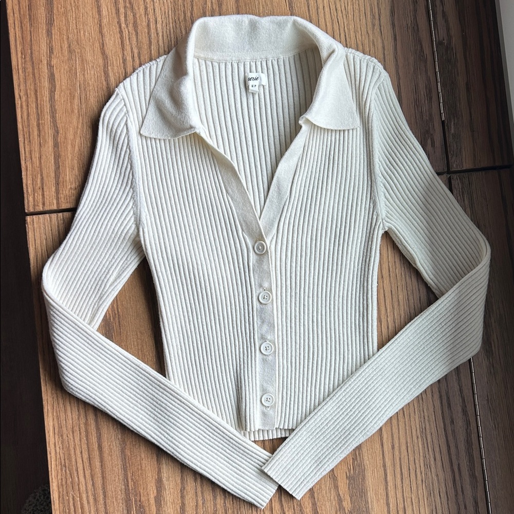 Aerie Cream White Ribbed Button-Up Shirt